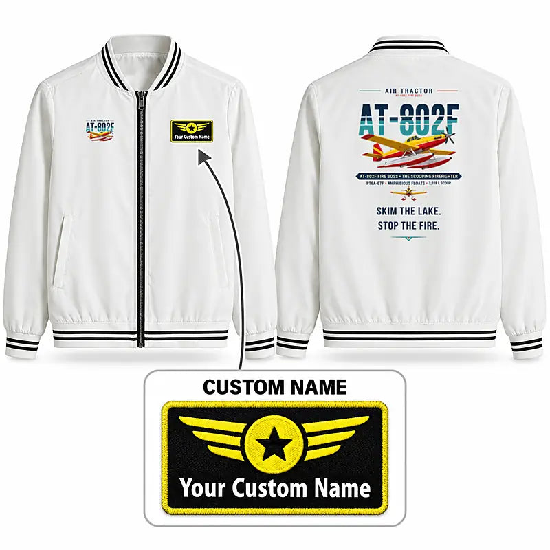 Air Tractor AT-802F Fire Boss Stylish Jackets - Baseball Collar - Original + Name - White