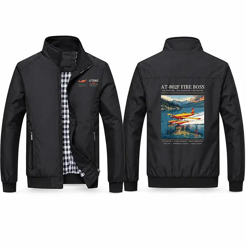 Air Tractor AT-802F Fire Boss Stylish Jackets - Stand Collar - Poster - Black