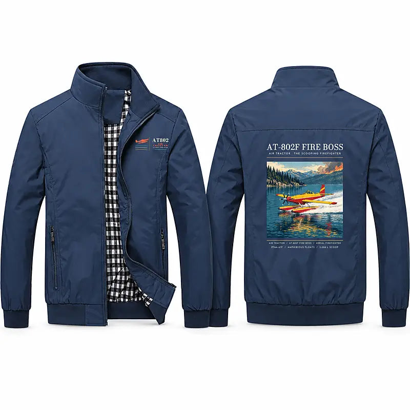 Air Tractor AT-802F Fire Boss Stylish Jackets - Stand Collar - Poster - Navy Blue