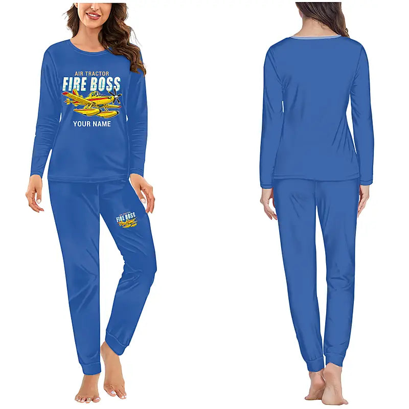 Air Tractor AT-802F Fire Boss - Women Pajamas - Cartoon Chest + Name - Blue