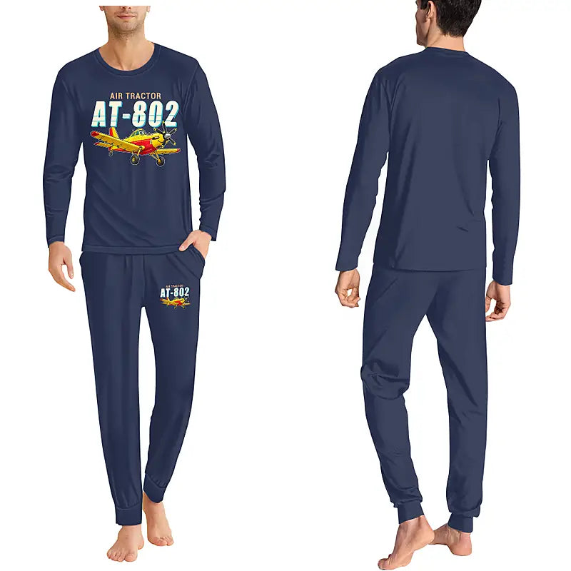 Air Tractor AT-802F - Men Pajamas - Cartoon Chest - Navy Blue