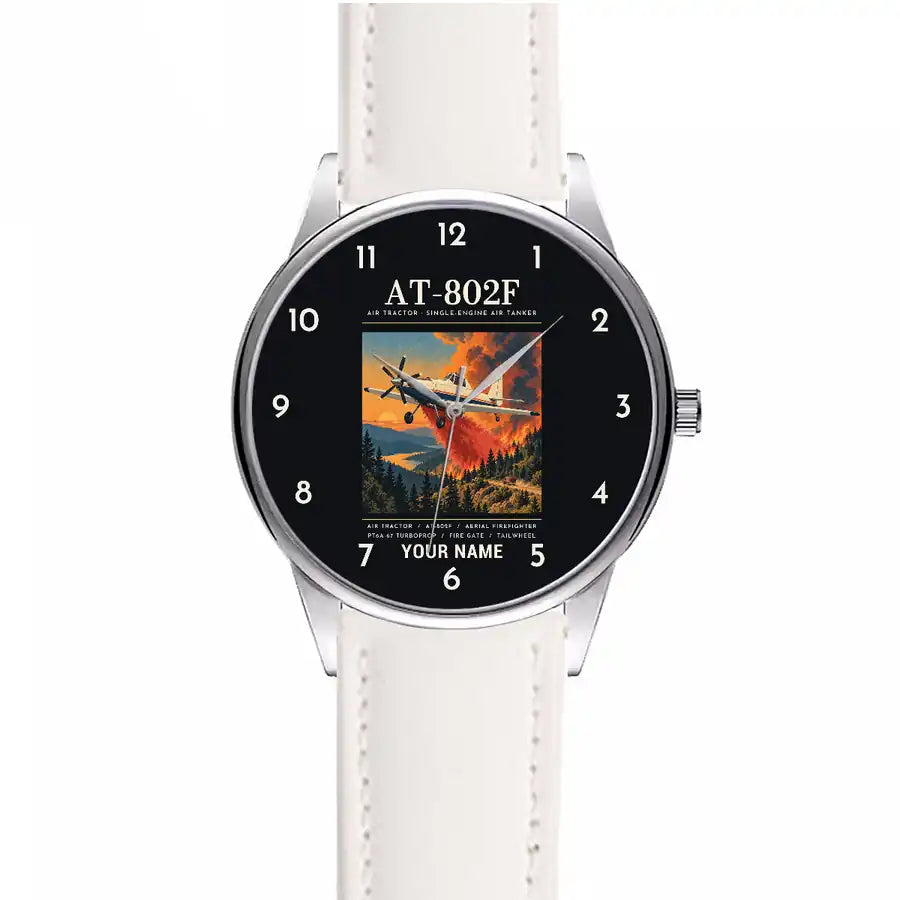 Air Tractor AT-802F - Poster + Name - Leather Strap - White Leather Strap
