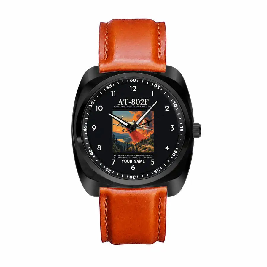 Air Tractor AT-802F - Poster + Name - Luxury Cushion - Black and Light Brown Strap