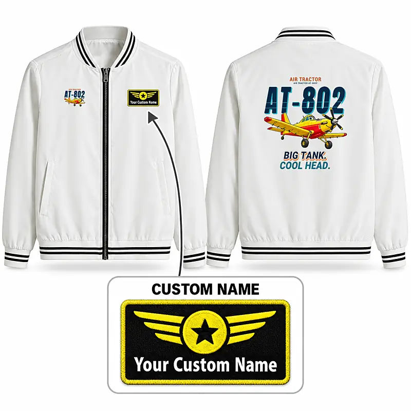 Air Tractor AT-802F Stylish Jackets - Baseball Collar - Cartoon + Name - White