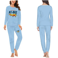 Thumbnail for Air Tractor AT-802F - Women Pajamas - Cartoon Chest - Light Blue