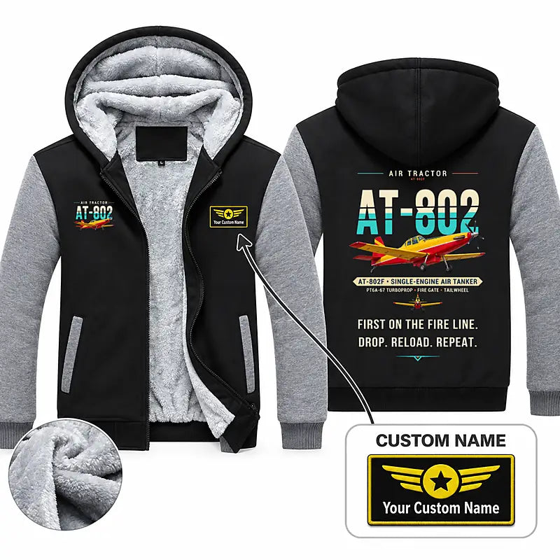 Air Tractor AT-802F Zipped Sweatshirts - Original + Name - Black & Gray