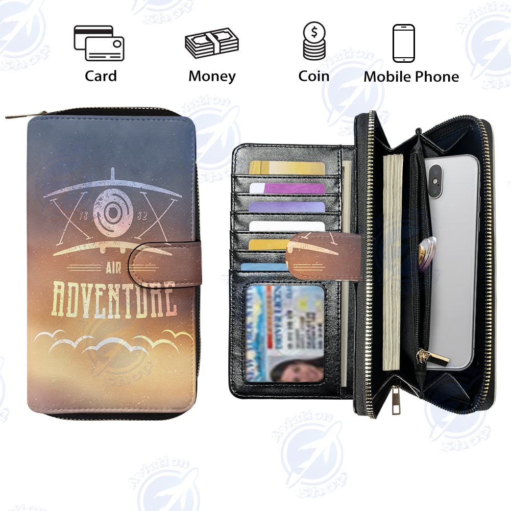 Air Adventure Designed Leather Long Zipper Wallets