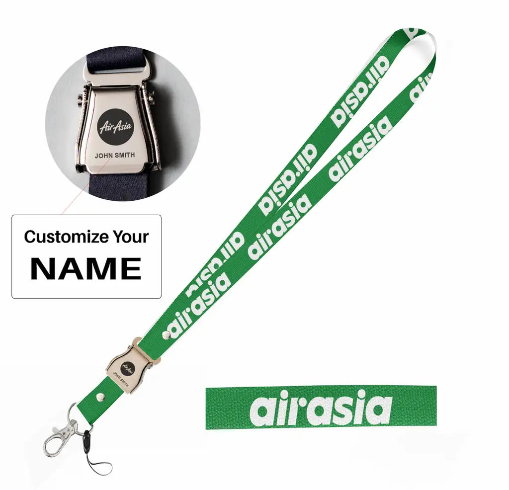 AirAsia seat belt lanyard - green with name
