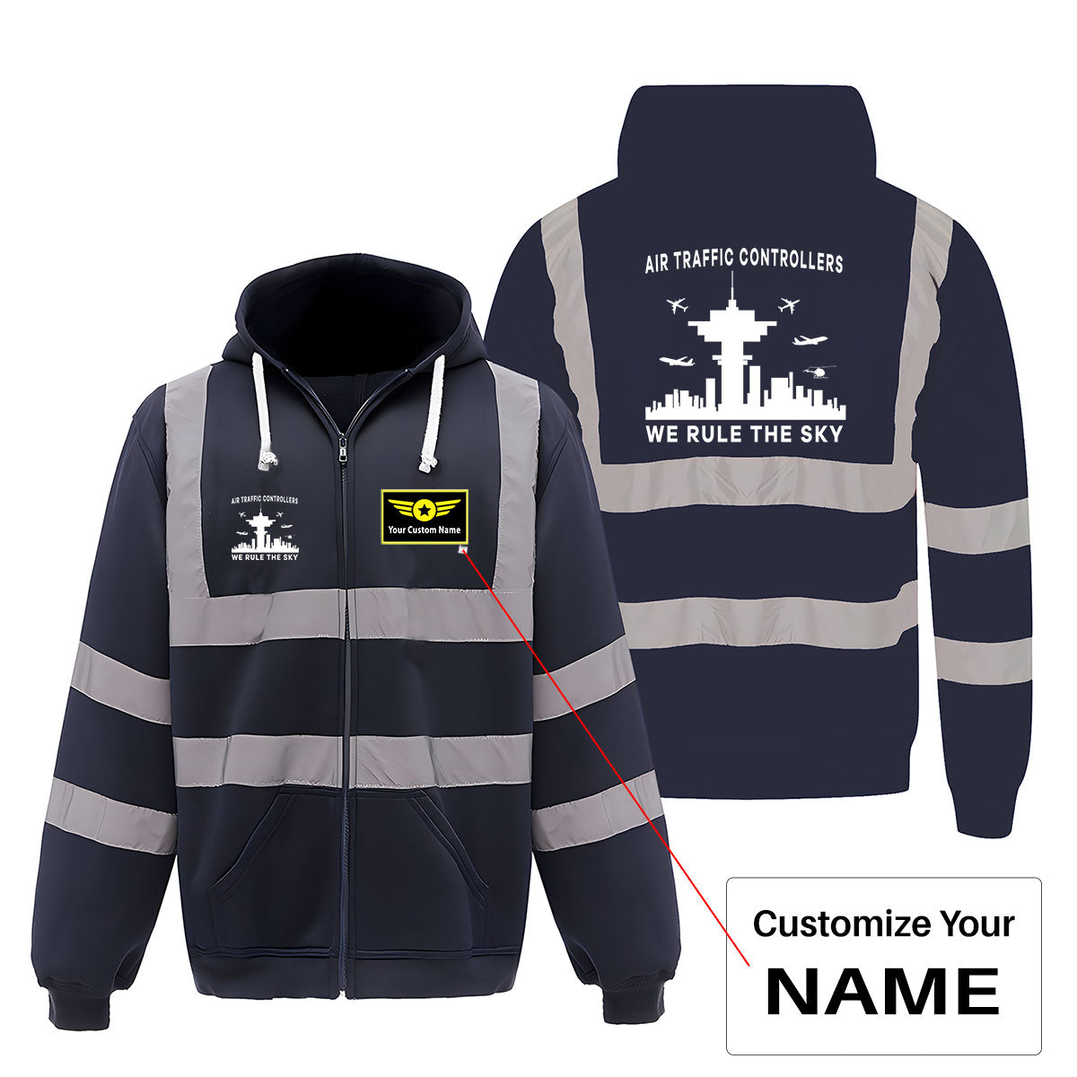 Air Traffic Controllers - We Rule The Sky Designed Reflective Zipped Hoodies
