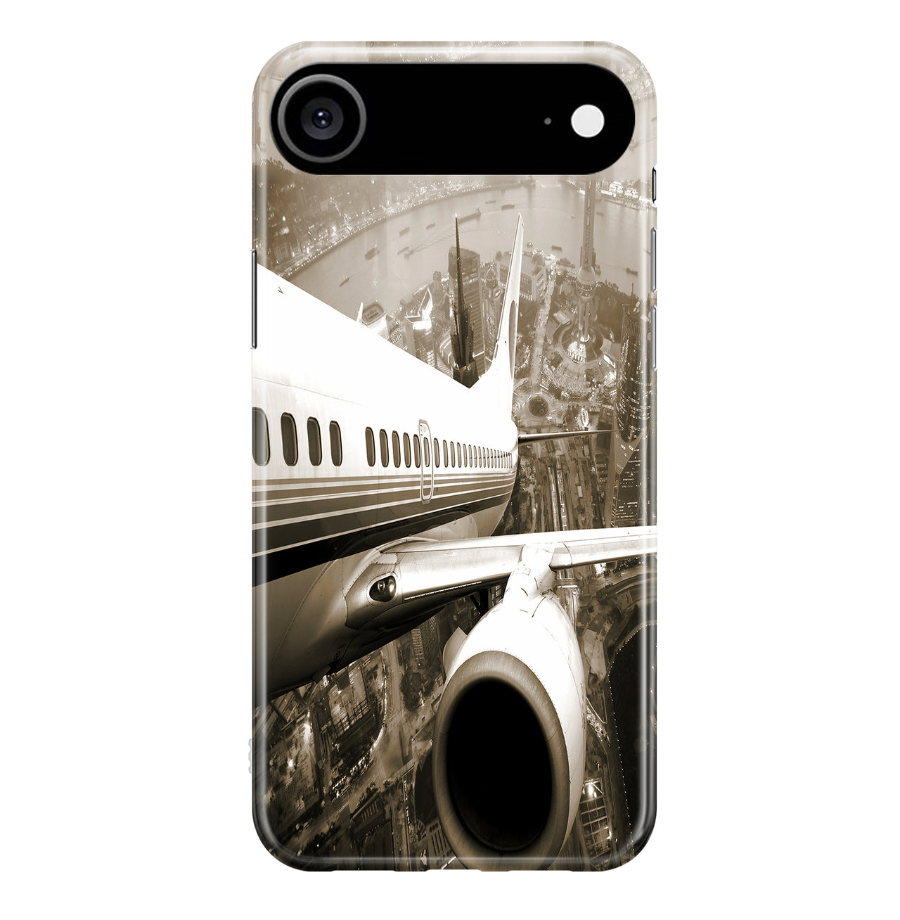 Departing Aircraft & City Scene behind Designed iPhone Cases