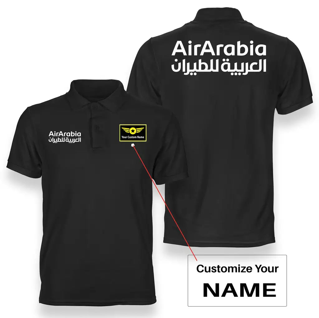 Air Arabia logo on black + name double side polo t shirt