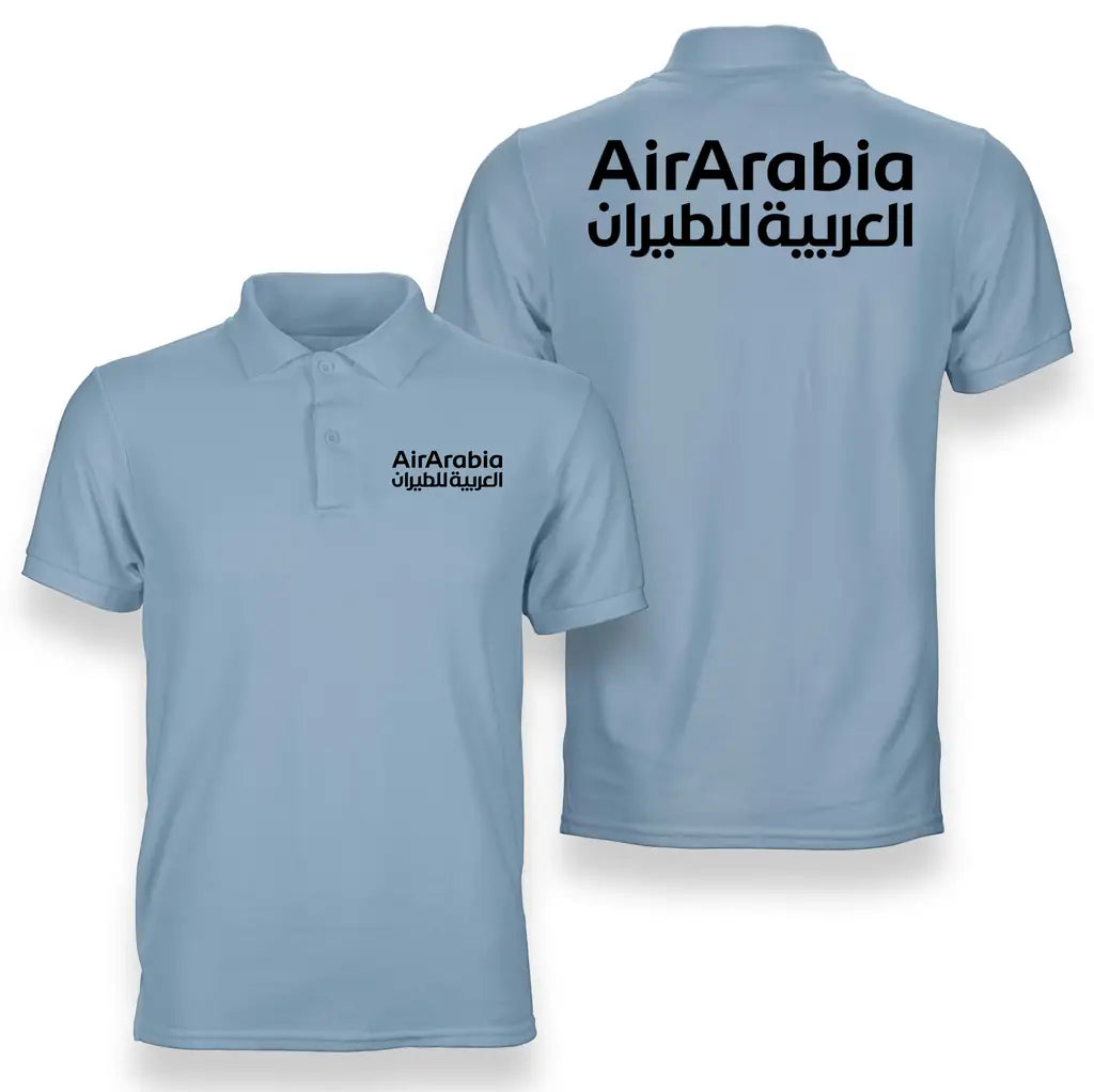 Air Arabia logo on light blue double side polo t shirt