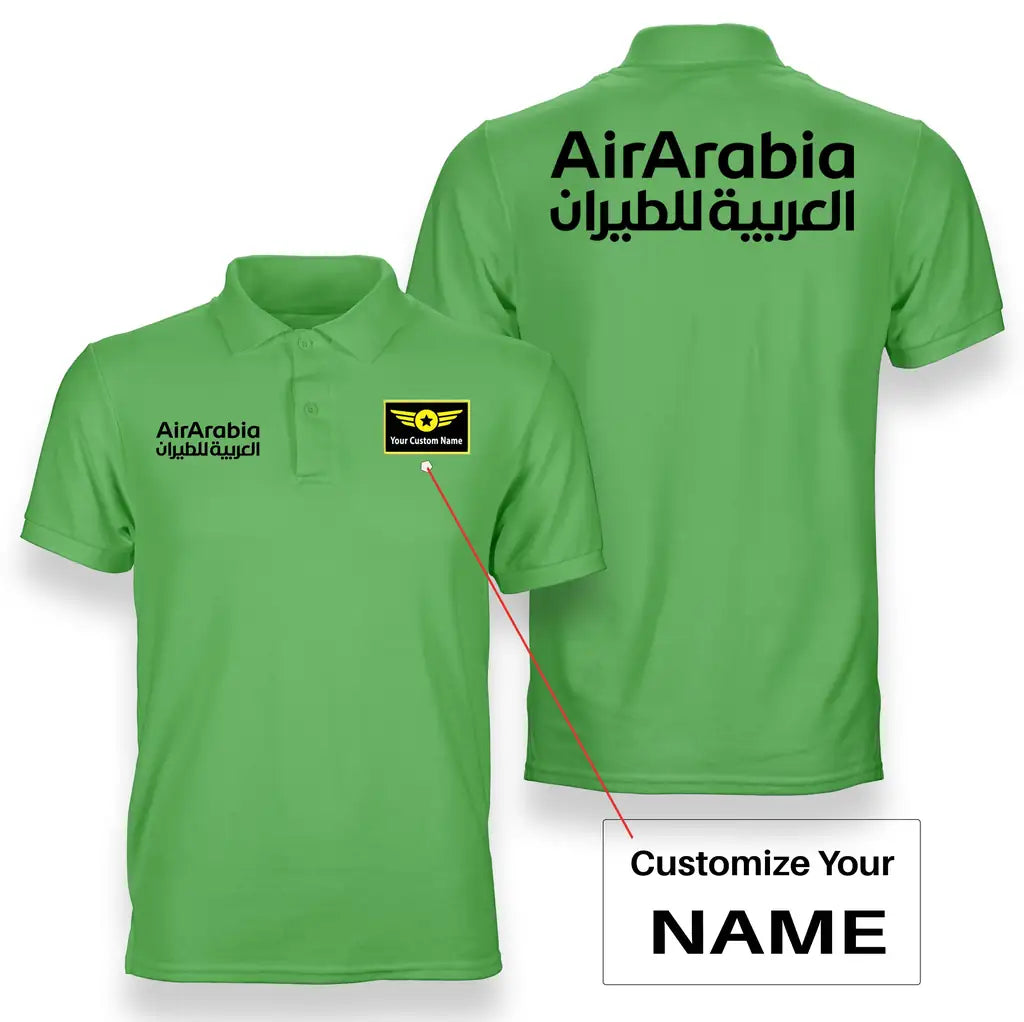 Air Arabia logo on light green + name double side polo t shirt