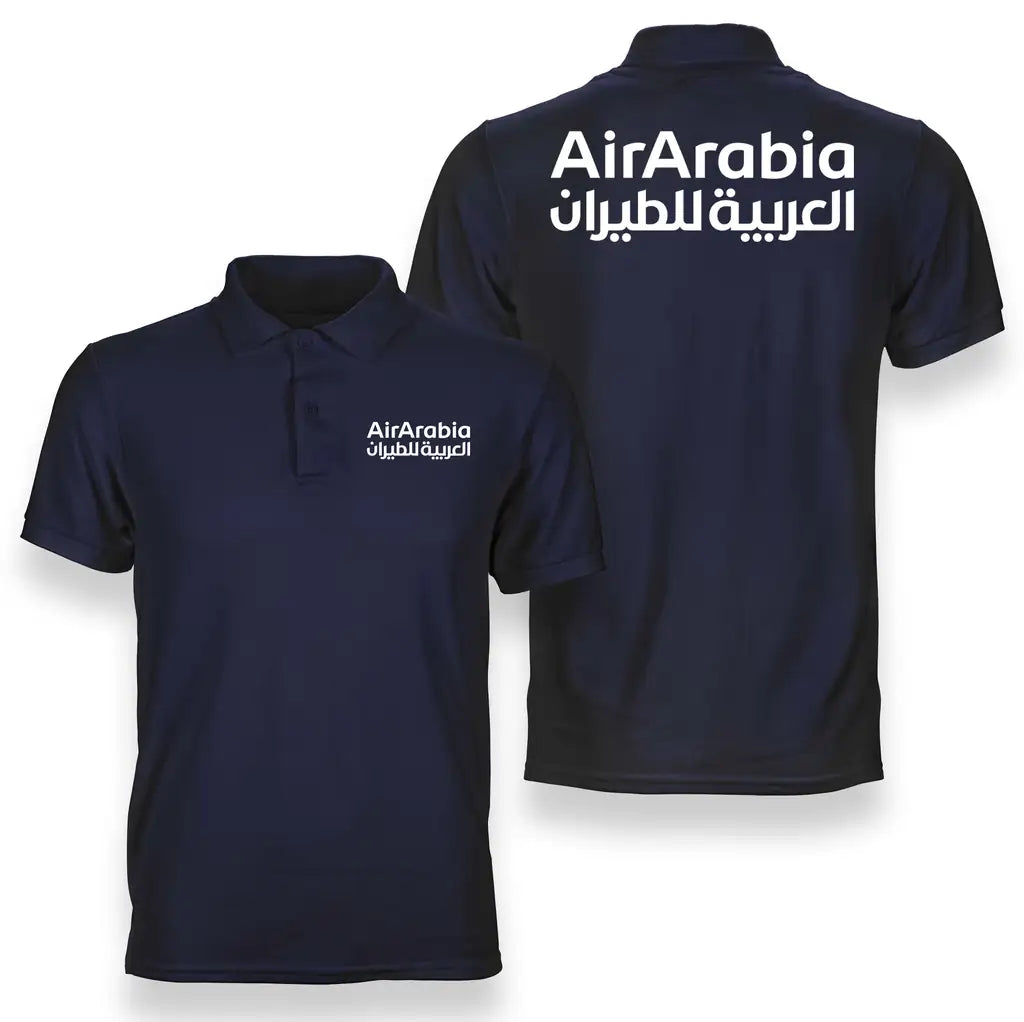Air Arabia logo on navy blue double side polo t shirt