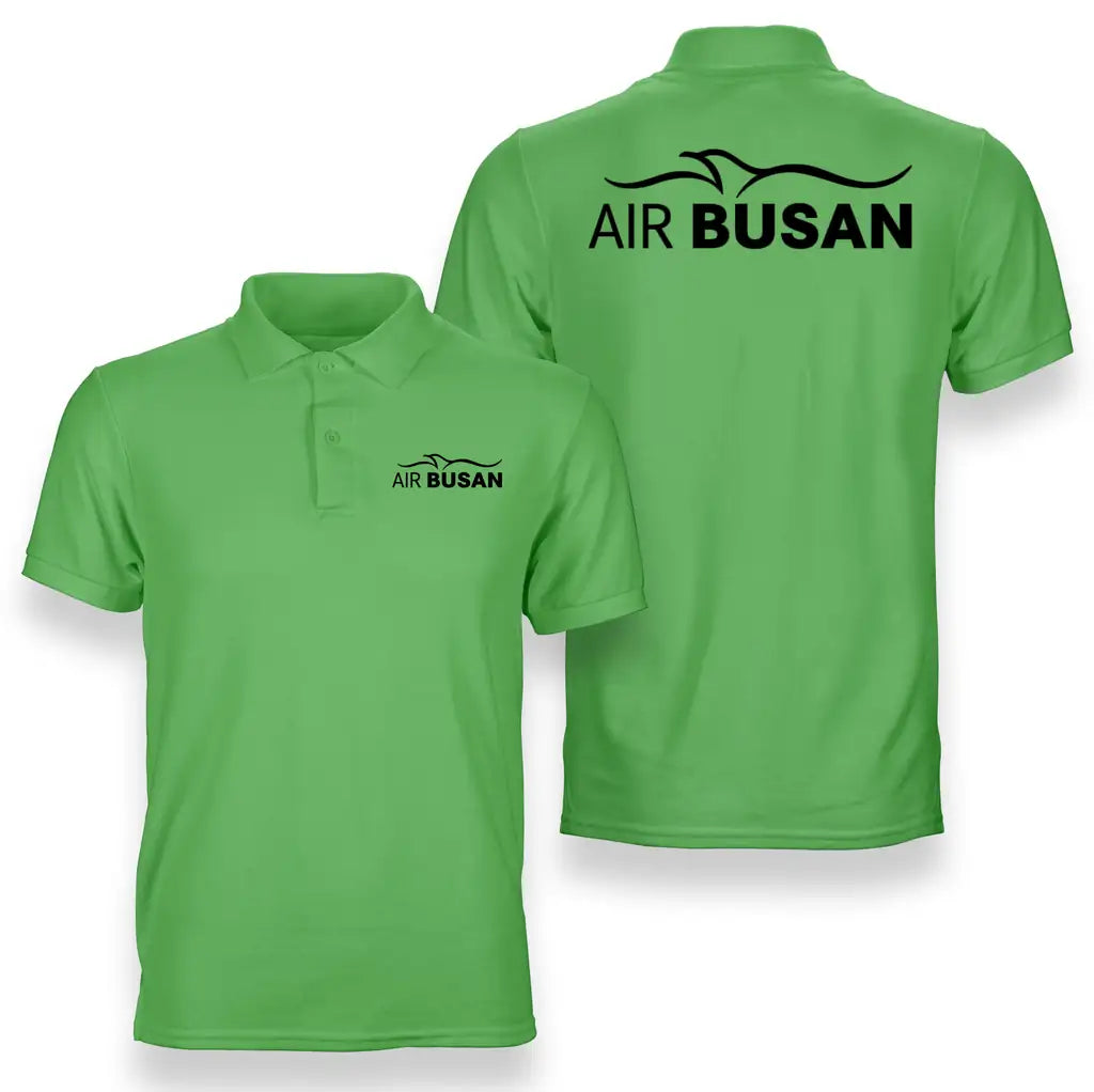 Air Busan logo on light green double side polo t shirt
