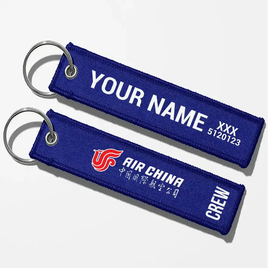Air China Airlines Crew & Staff Tag Key Chains - Blue - Crew + Name