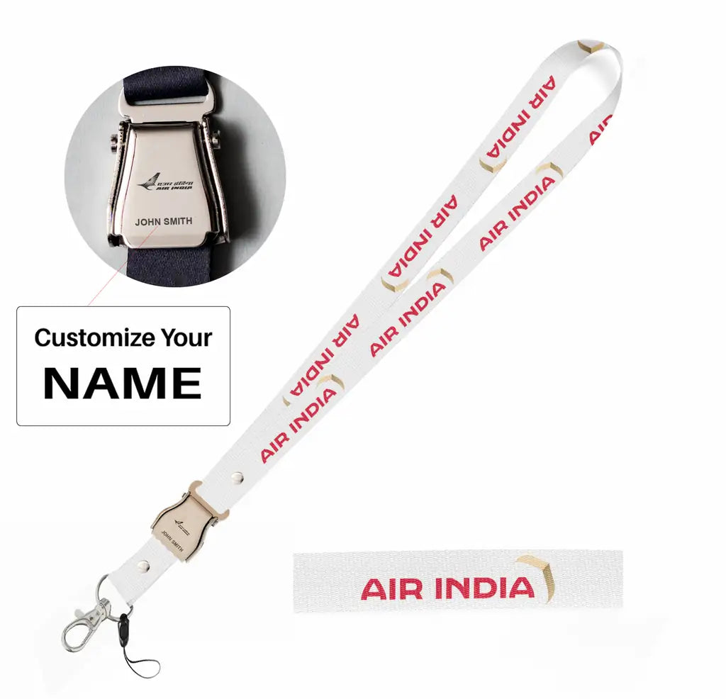 Air India Airlines seat belt lanyard - white with name