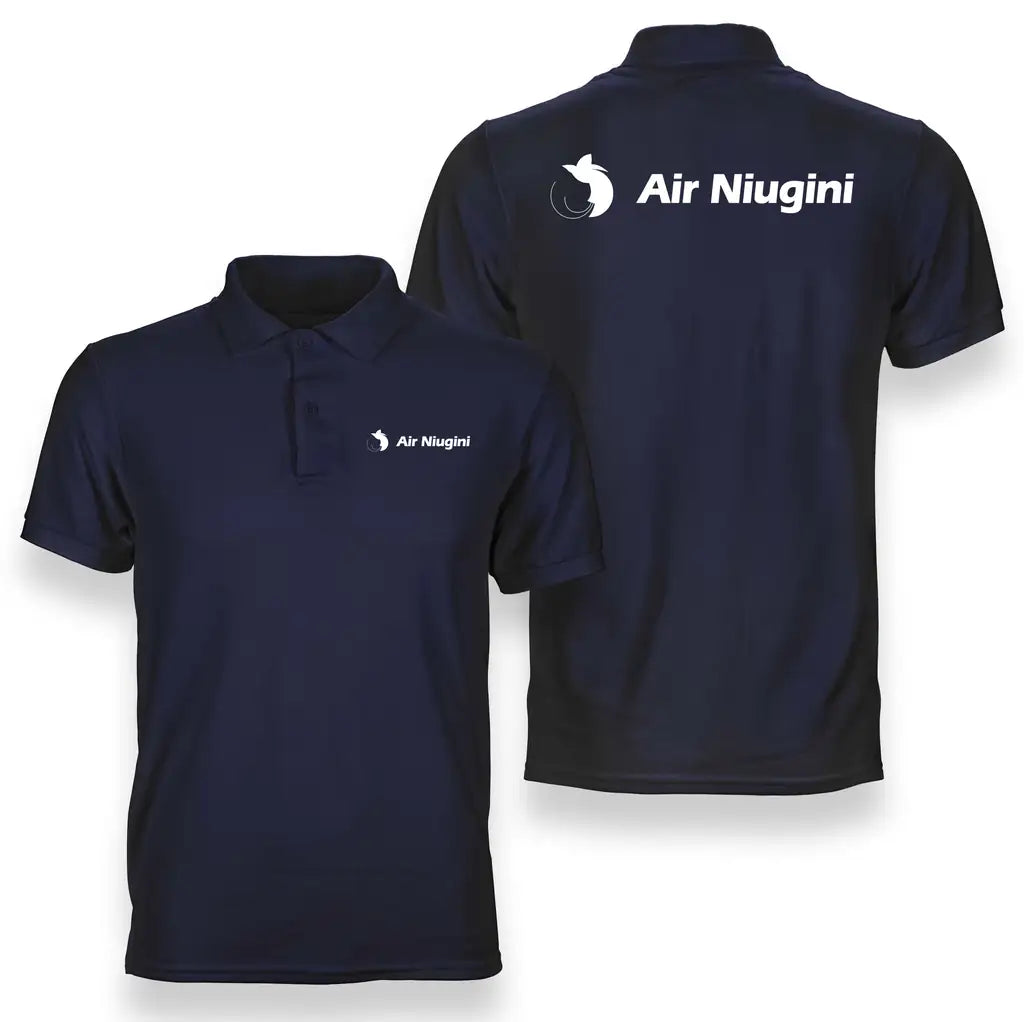 Air Niugini Airlines logo on navy blue double side polo t shirt