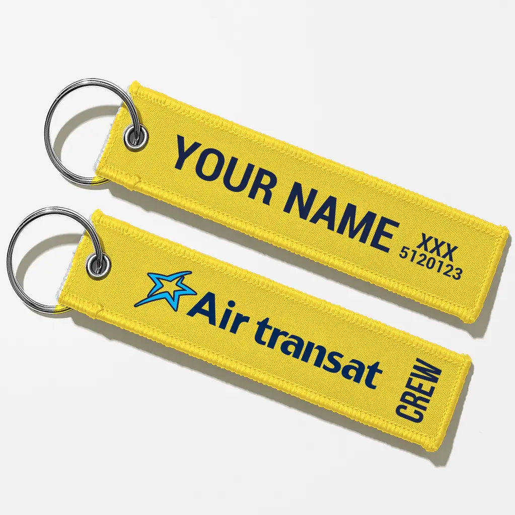 Air Transat Airlines Crew & Staff Tag Key Chains - Yellow - Crew + Name