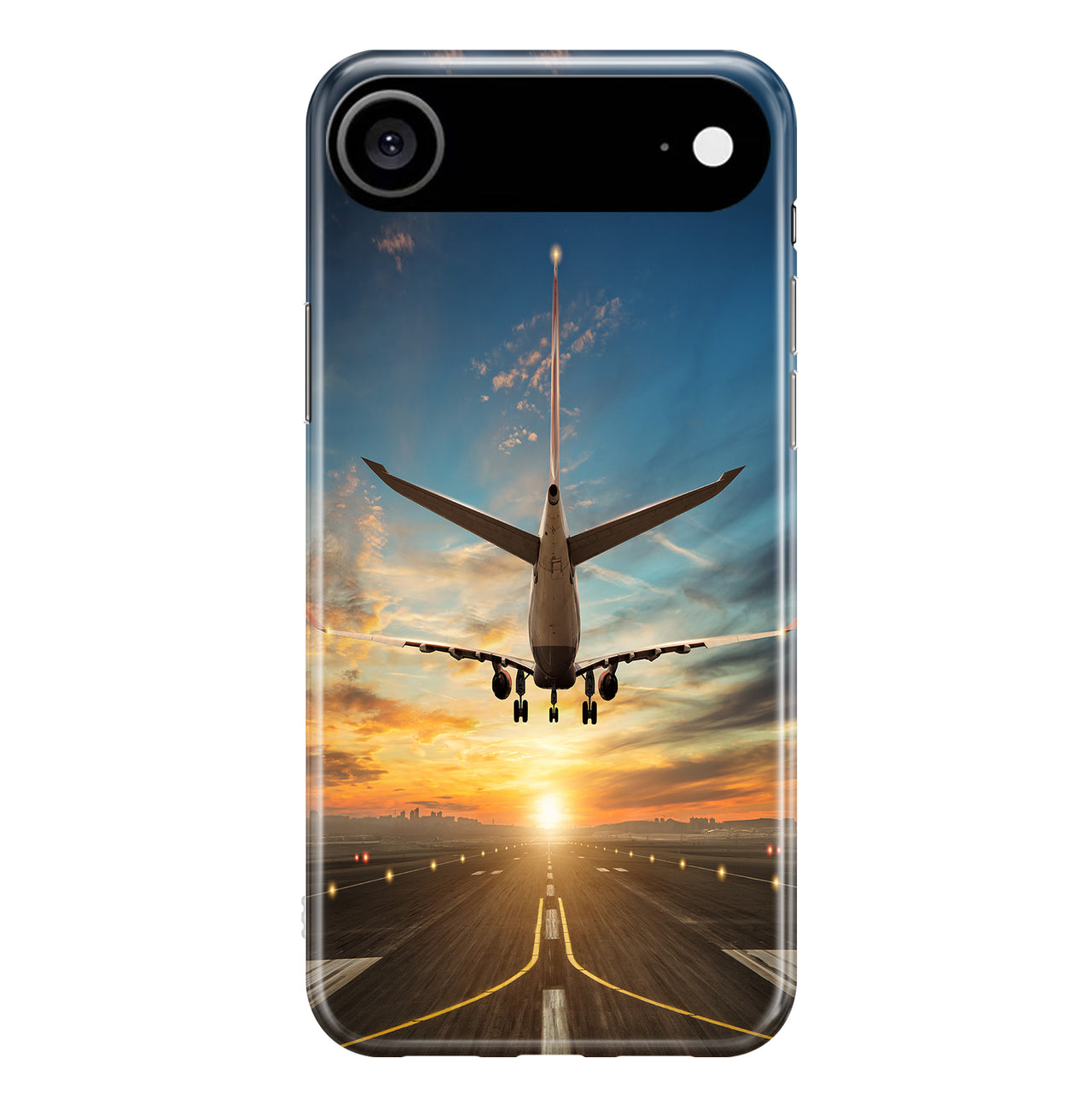 Airplane over Runway Towards the Sunrise Printed iPhone Cases