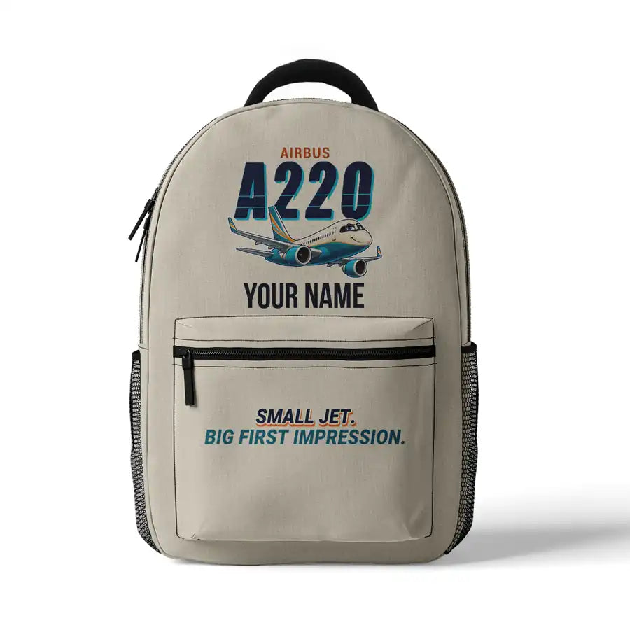 Airbus A220-100 - 3D Backpack - Cartoon + Name - Beige