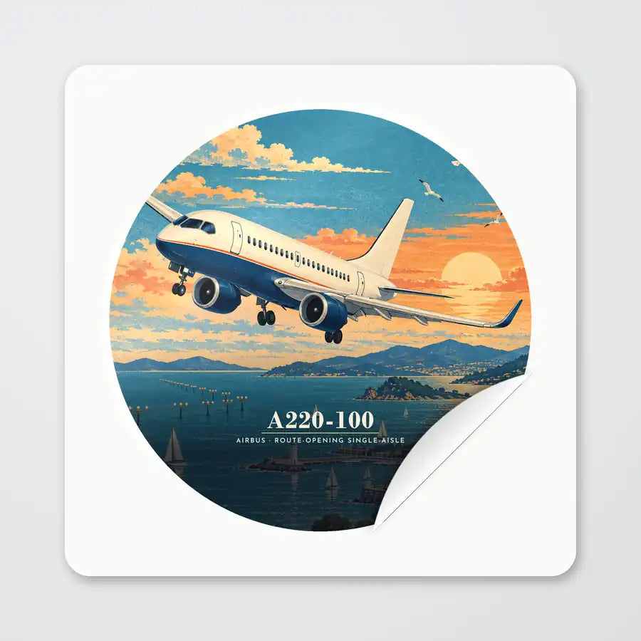 Airbus A220-100 - 3D - Circle Sticker - Peel