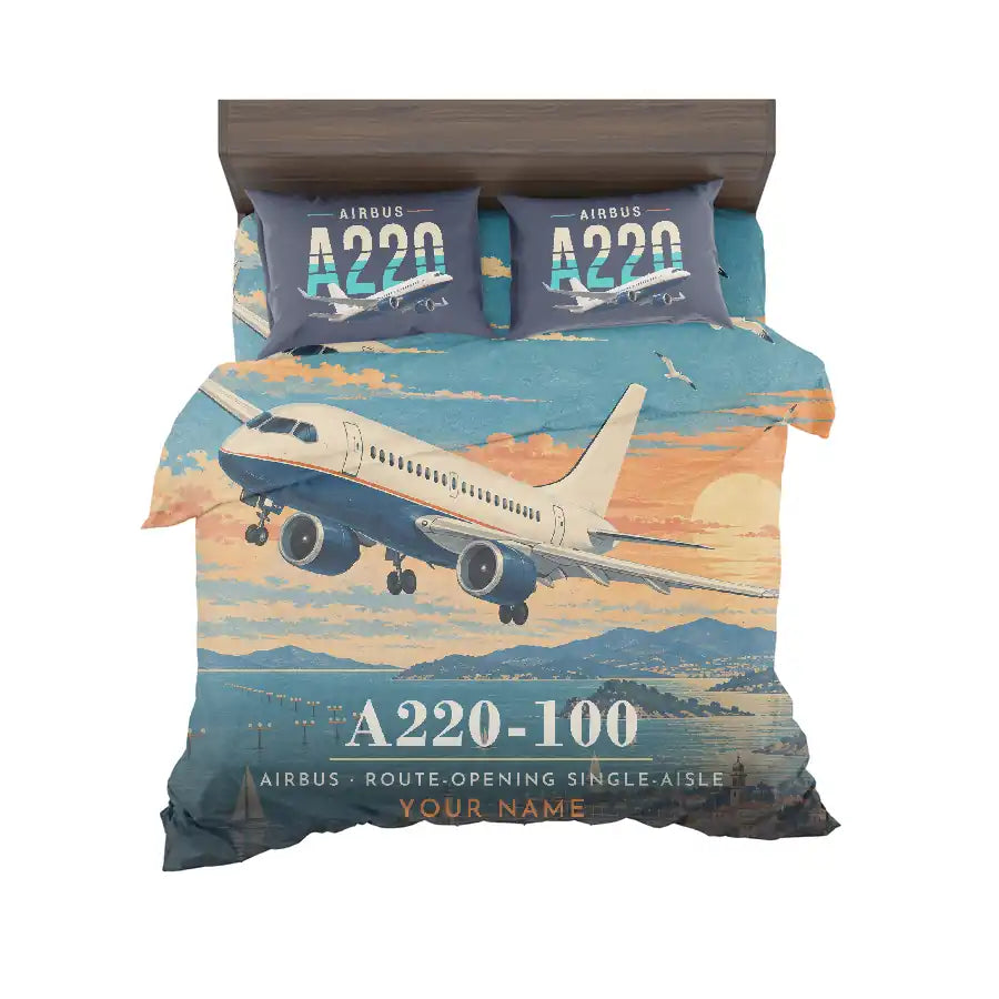 Airbus A220-100 - 3D + Name - Bedding Set - Full Print