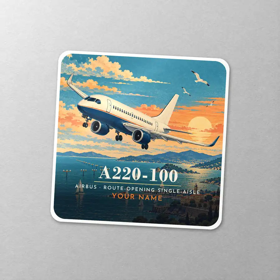 Airbus A220-100 - 3D + Name - Square Sticker - Close-up
