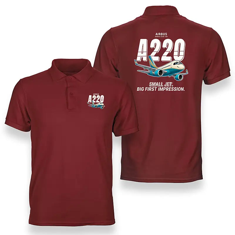 Airbus A220-100 - Cartoon - Double-Side Polo - Red