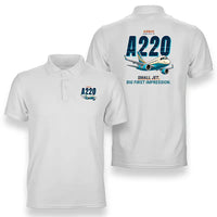 Thumbnail for Airbus A220-100 - Cartoon - Double-Side Polo - White