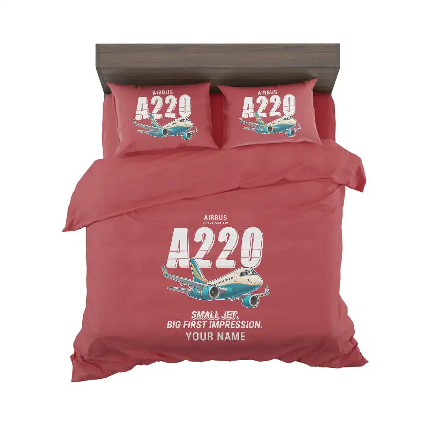 Airbus A220-100 - Cartoon + Name - Bedding Set - Red