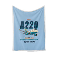 Thumbnail for Airbus A220-100 - Cartoon + Name - Blanket - Light Blue