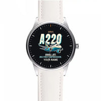 Thumbnail for Airbus A220-100 - Cartoon + Name - Leather Strap - White Leather Strap