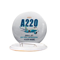 Thumbnail for Airbus A220-100 - Cartoon + Name - Pin - Light Gray