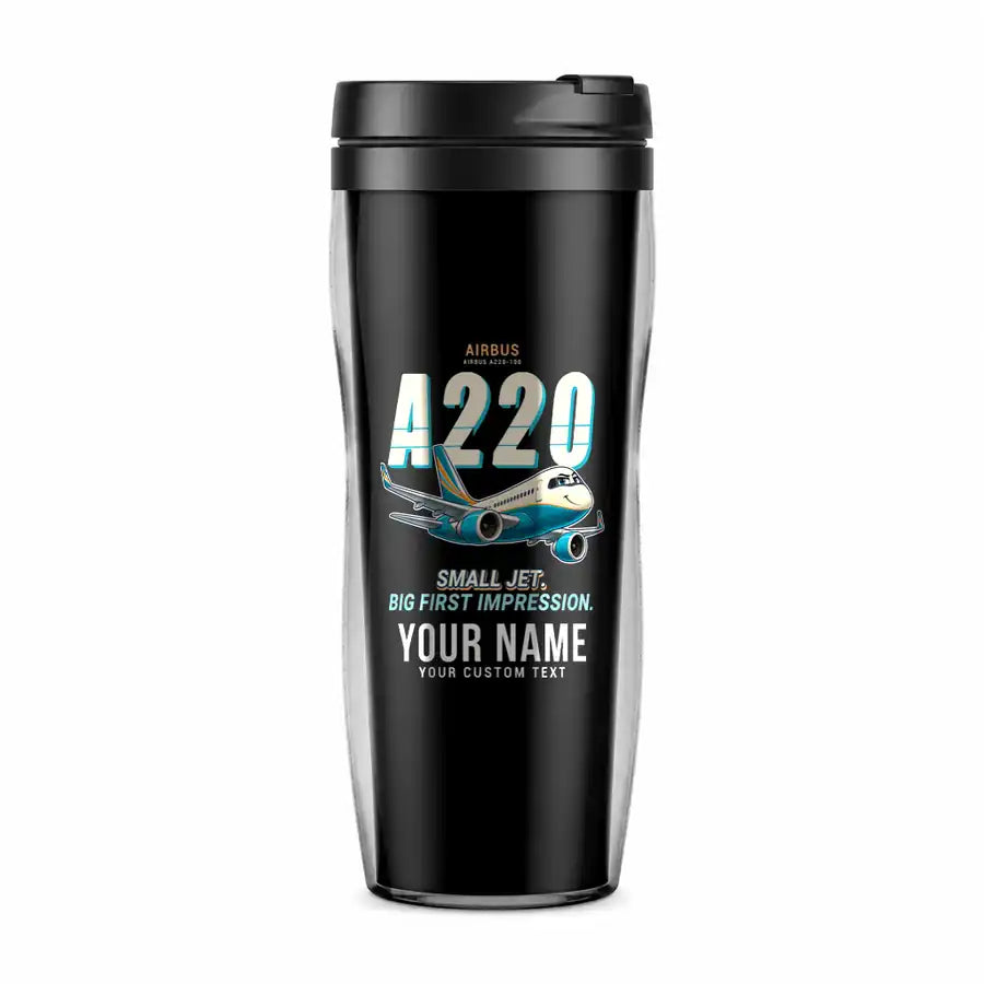 Airbus A220-100 - Cartoon + Name - Plastic (No Holder) - Black