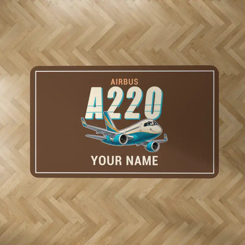 Airbus A220-100 - Cartoon + Name - Rectangle Carpet - Brown