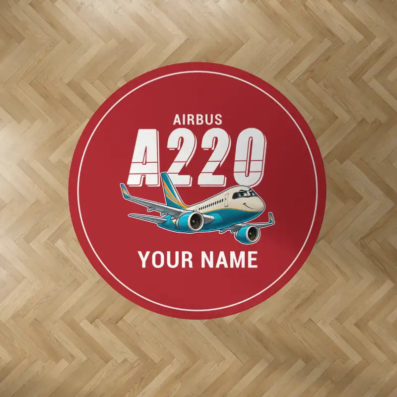 Airbus A220-100 - Cartoon + Name - Round Carpet - Red