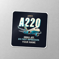 Thumbnail for Airbus A220-100 - Cartoon + Name - Square Sticker - Close-up