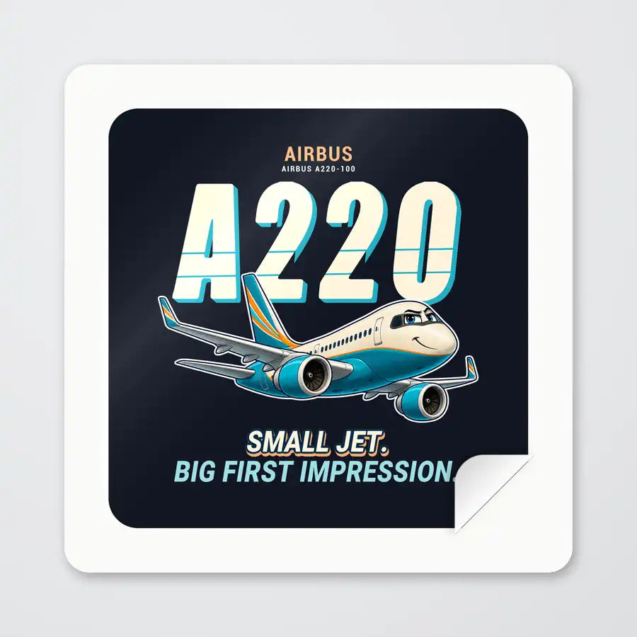 Airbus A220-100 - Cartoon - Square Sticker - Peel