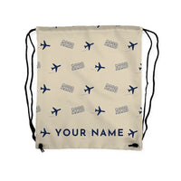 Thumbnail for Airbus A220-100 - Drawstring Bag - 3D Pattern + Name - Beige