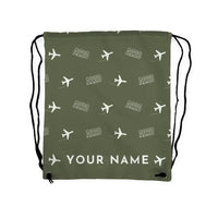 Thumbnail for Airbus A220-100 - Drawstring Bag - 3D Pattern + Name - Green Army