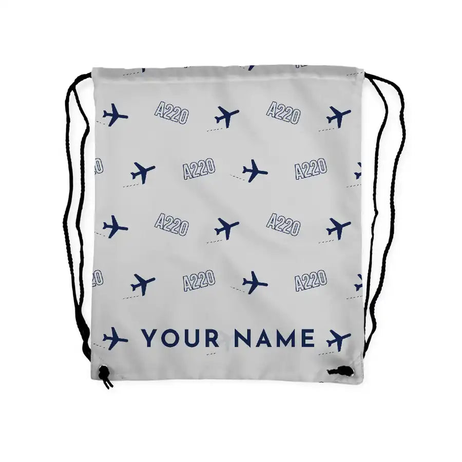 Airbus A220-100 - Drawstring Bag - 3D Pattern + Name - Light Gray