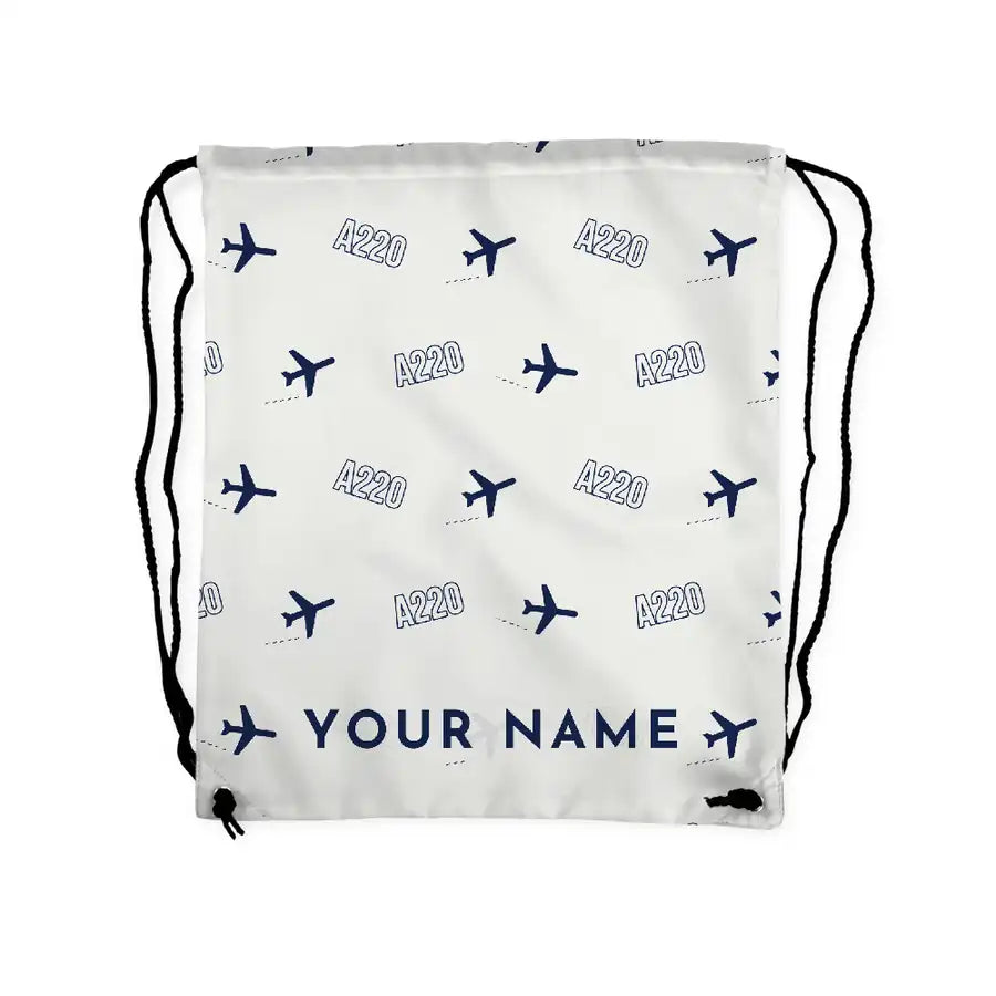 Airbus A220-100 - Drawstring Bag - 3D Pattern + Name - White