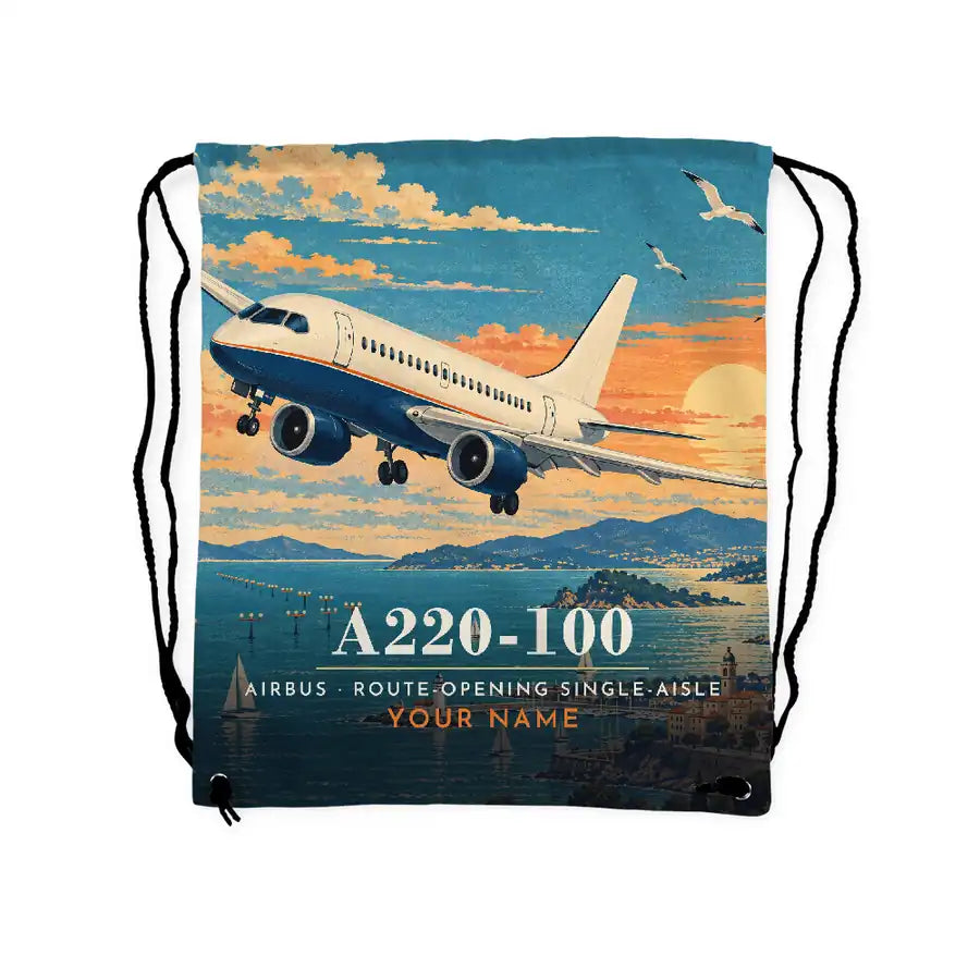 Airbus A220-100 - Drawstring Bag - 3D Scene + Name