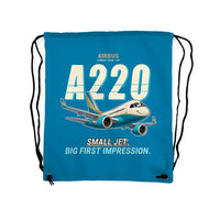 Thumbnail for Airbus A220-100 - Drawstring Bag - Cartoon - Light Blue