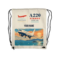 Thumbnail for Airbus A220-100 - Drawstring Bag - Classic + Name - Beige