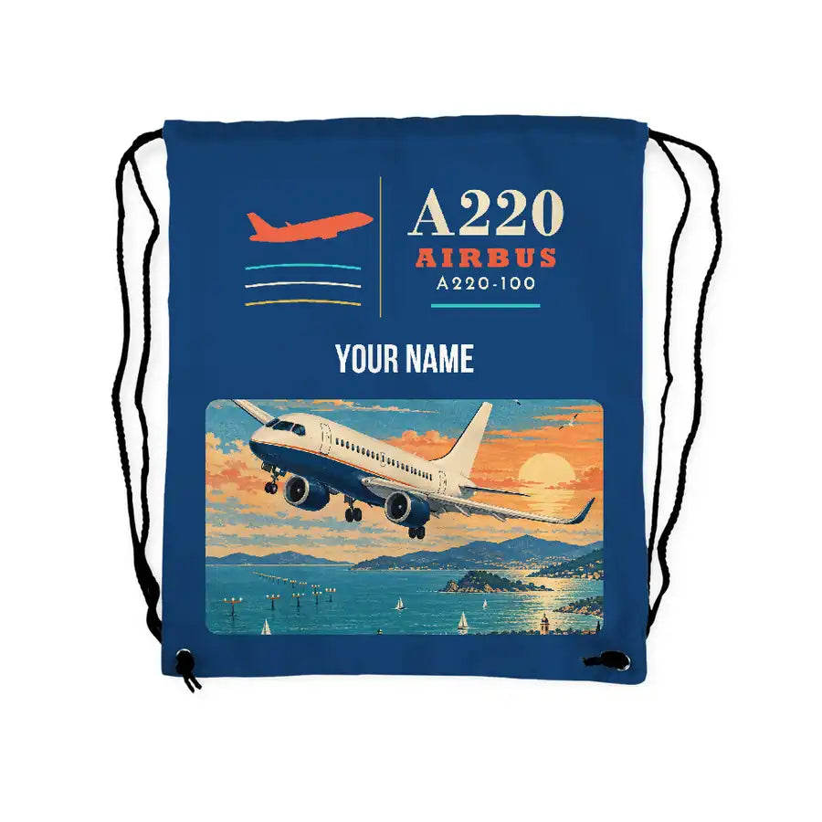 Airbus A220-100 - Drawstring Bag - Classic + Name - Blue