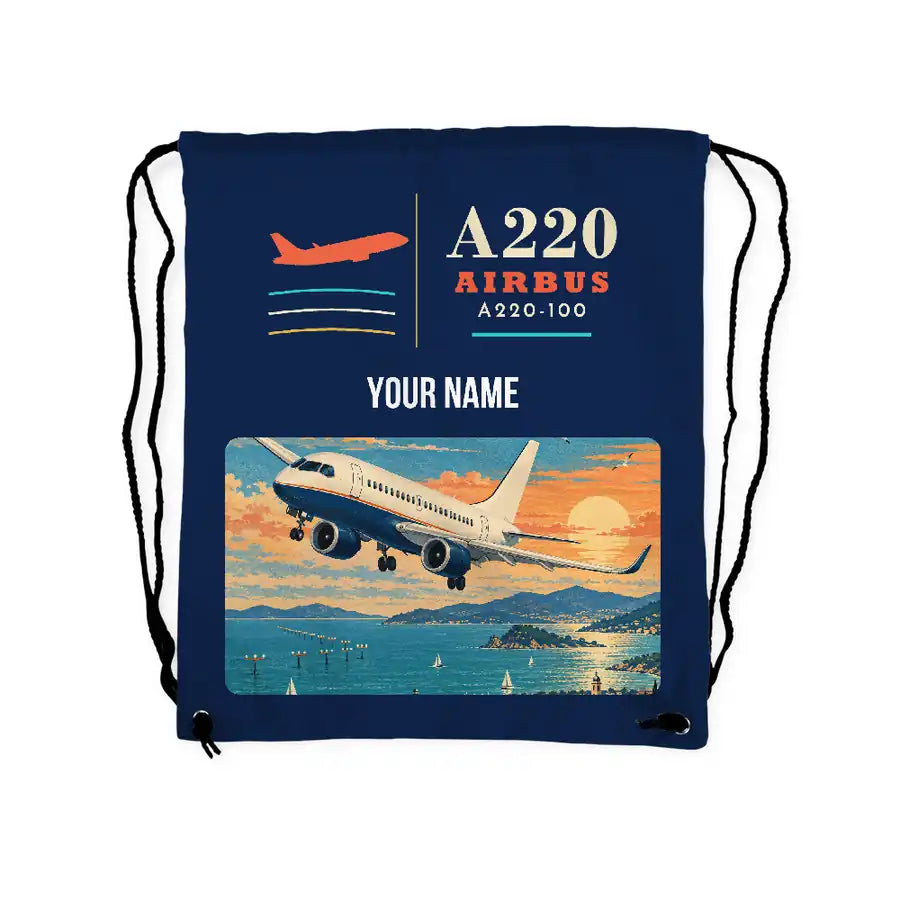 Airbus A220-100 - Drawstring Bag - Classic + Name - Dark Blue