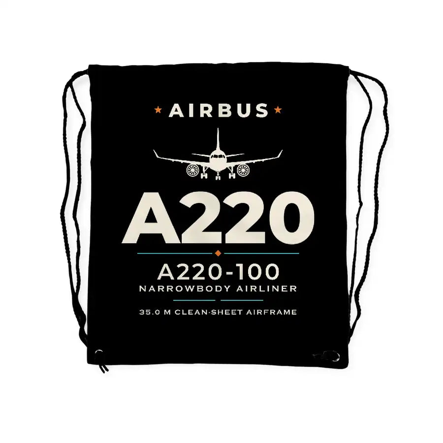 Airbus A220-100 - Drawstring Bag - Heritage - Black