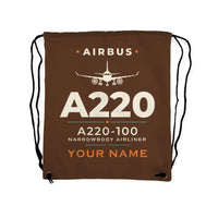 Thumbnail for Airbus A220-100 - Drawstring Bag - Heritage + Name - Brown